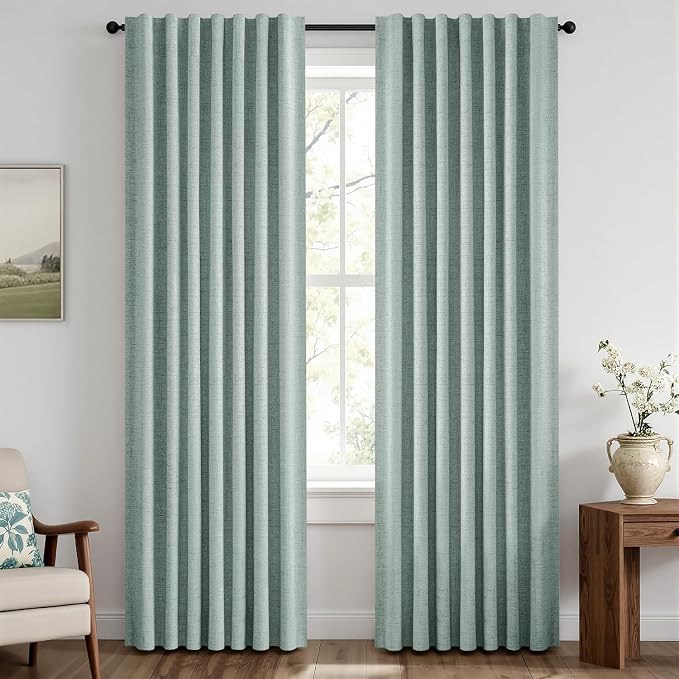 MIULEE 100% Blackout Linen Curtains 42 x 63 Inch Seafoam Green 2 Panels | by MIULEE
