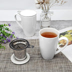 amhomel Porcelain Tea Mug with Infuser and Lid, 16 Ounce Ceramic Tea Cup for Loose Leaf, Coffee, Cocoa and Milk, Tea Gift for Tea Lovers, Set of 2(White)