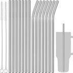 Tomorotec 40oz Straws, 14PCS Stainless Steel Replacement Straws for Stanley 40oz Adventure Quencher Travel Tumblers with Cleaning Brushes 2PCS, Food-Grade, Dishwasher Safe for Smoothies (Silver)