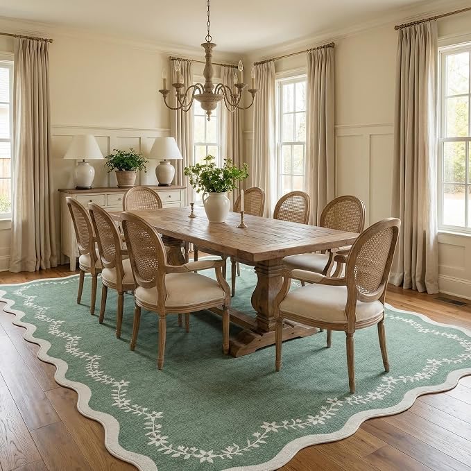 GarveeHome 5x7 Scalloped Area Rug Sage Green Washable Living Room Rug | Soft - Image 4