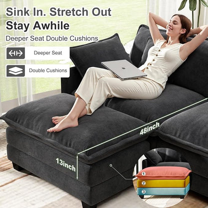 146" Cloud Couch Sectional, U Shaped Modular Sectional Sofa, 4-Seat Deep Seat - Image 4