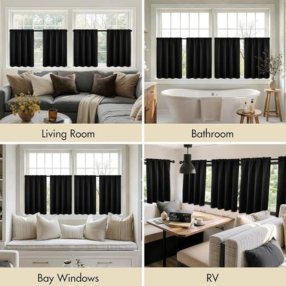 MIULEE 4 Panel Set Short Bedroom Blackout Curtains 54 Inch Long Black | Thermal - Image 6