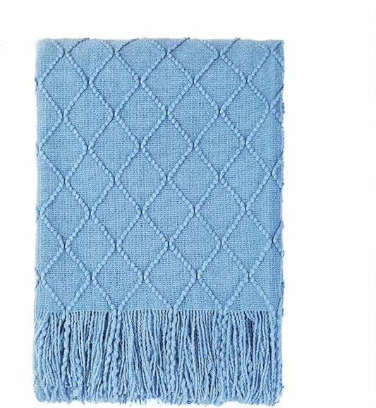 BOURINA Blue Throw Blanket 50x60 Inches Throw Textured Solid Soft Sofa Couch by BOURINA