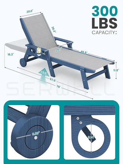 SERWALL Textilene Patio Chaise Lounge Chair, 5 Positions Adjustable Outdoor - Image 2
