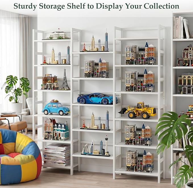 Homykic Bamboo Bookshelf, 71” Tall Triple Wide Bookcase - Image 5