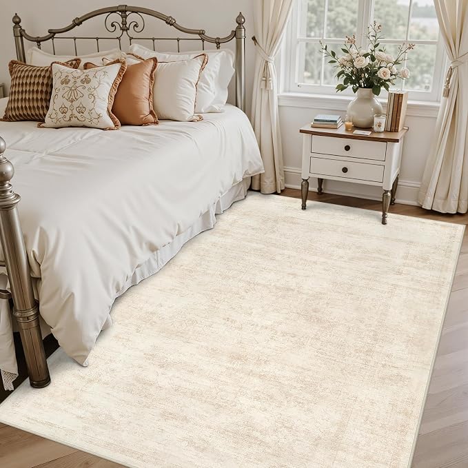 6x9 Area Rugs Living Room: Bedroom Washable Carpet Retro Beige | Large Vintage - Image 2