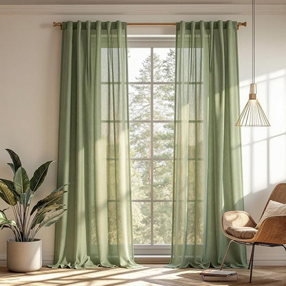 MYSKY HOME 108 Inches Long Sage Green Sheer Curtains by MYSKYHOME