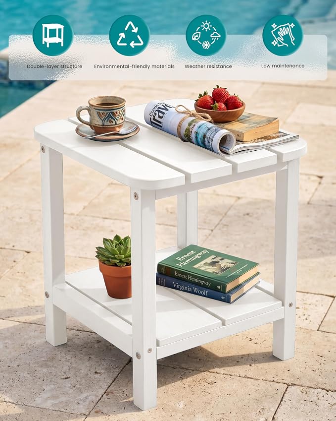 SERWALL Double Adirondack Side Table Set of 2, End Table- White - Image 5