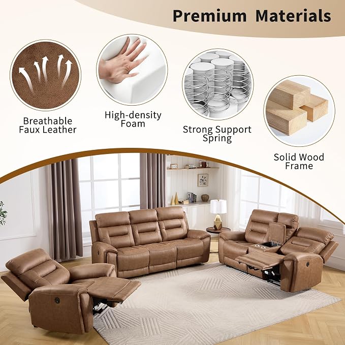 ANJ 3-Piece Faux Leather Power Recliner Sofa Set - Image 7
