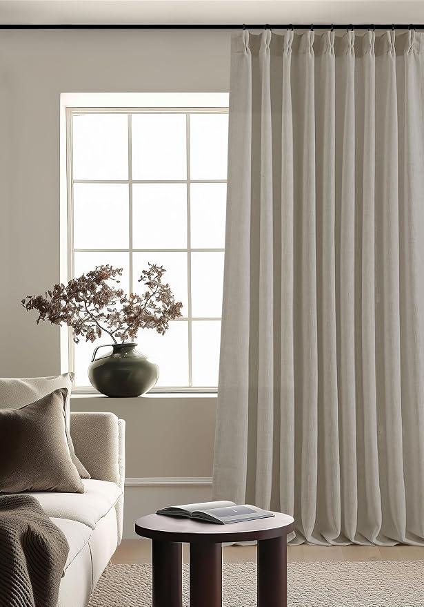 Burlywood Taupe Pinch Pleated Linen 108 Inch Curtains 60 Inch Width 1 Panel | by Twodrapes