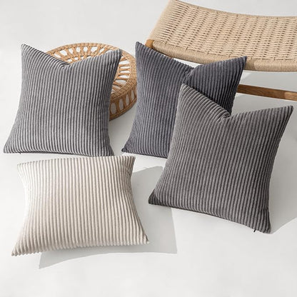 MIULEE Soft Corduroy Decorative Throw Pillow Covers Neutral Grey 18x18 | Set of - Image 2