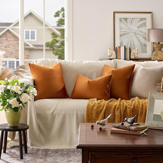 GIGIZAZA Burnt Orange Velvet Throw Pillow Covers 22x22 Pack of 2 | Decorative - Image 6