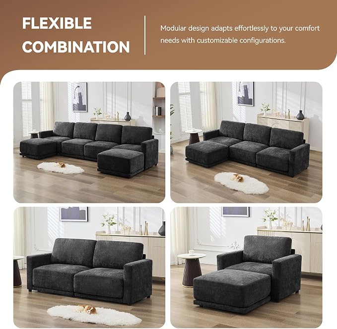 77.4" Chenille Modular Loveseat Oversized Upholstered 2 Seater Sectional Sofa - Image 6