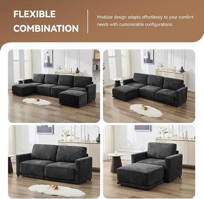 143.8" Modular U Shaped Sofa, Oversized Sectional Cloud Couch, 6 Seater Deep - Image 6