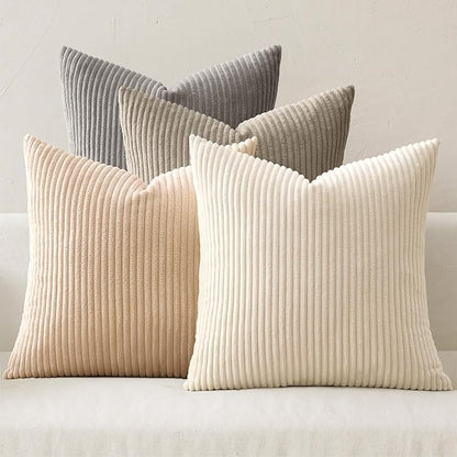 MIULEE Soft Corduroy Decorative Throw Pillow Covers Neutral Cream 18x18 | Set by MIULEE