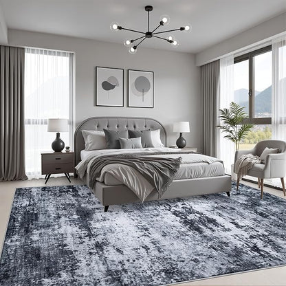 9x12 Area Rug Living Room: Modern Washable Indoor Carpet Black | - Image 3