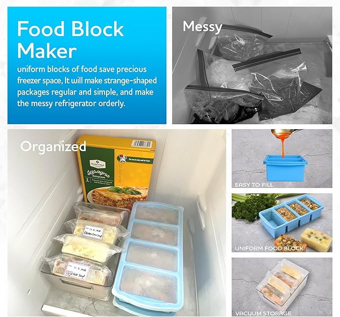 Silicone Freezer Trays with Lid,1-cup Soup Freezer Container large Ice Cube Molds with Reinforced Steel Ring Top for freezing Soup Sauce Broth Leftovers oven Dishwasher -Safe(2-Pack)