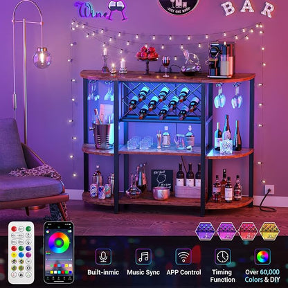 Unikito Wine Rack Table with Socket and LED Light, Floor Bar Cabinet - Image 5
