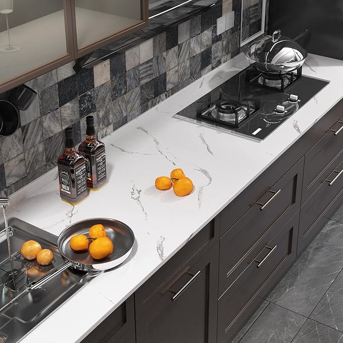 FunStick 24"x394" Thick White Marble Contact Paper Peel and Stick Countertop - Image 3