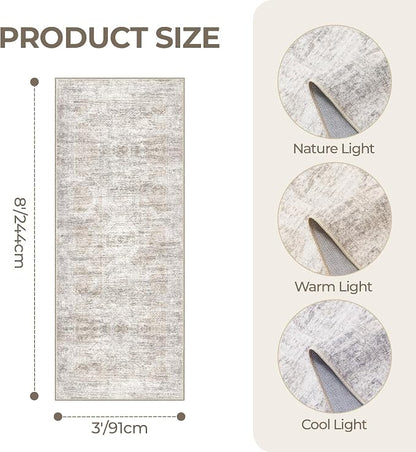 3x8 Runner Rug Non Slip, Washable Hallway Runner Rug, Taupe | Neutral Rugs - Image 2
