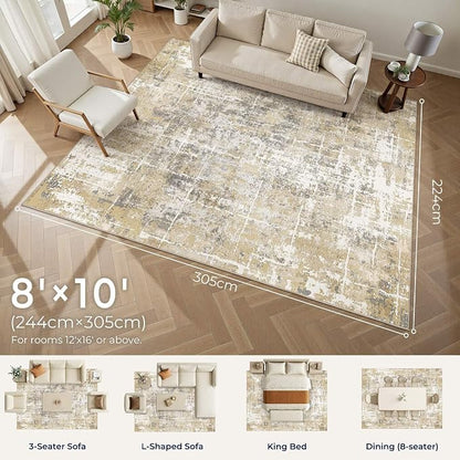 DMOYEST Area Rug Living Room Rugs 8x10 Washable Abstract Carpet | Neutral - Image 2