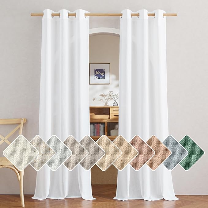NICETOWN White Linen Curtains 90 inches Long, Grommet Thick Linen Blend Privacy by NICETOWN