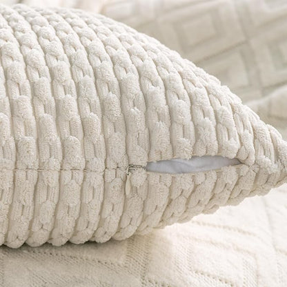 Set of 4 Cream White Decorative Throw Pillow Covers 16x16 Inch Corduroy Pillow - Image 4