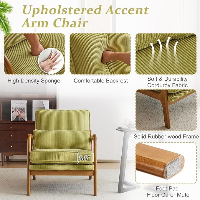 VINGLI Upgraded Premium Corduroy Accent Chairs Set of 2, Upholstered Arm Chair - Image 3