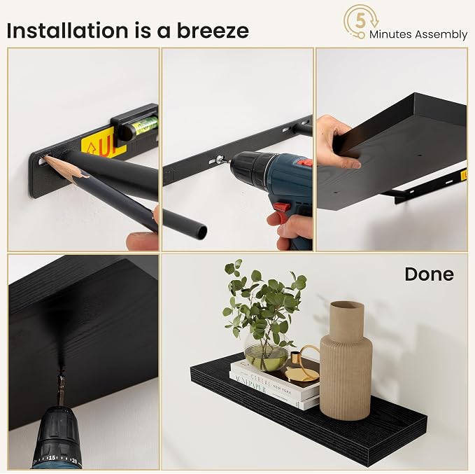 Fun Memories Floating Shelves for Wall, 36 Inch Long Set of 2 Rustic Wood Wall - Image 8