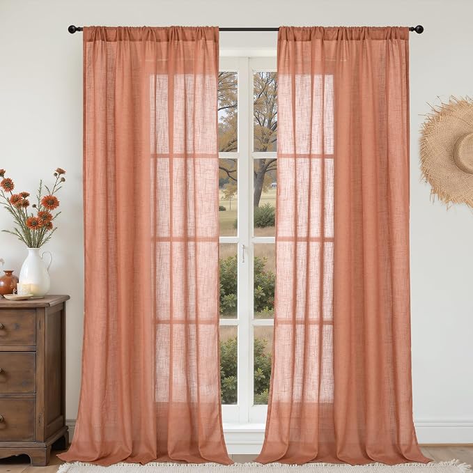 BGment Terracotta Linen Curtains 102 Inch Length by BGment