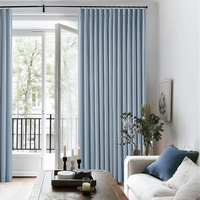Dusty Blue Pleated Linen 100% Blackout Curtains 102 Inches Long - Image 9