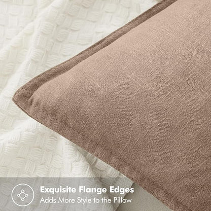 MIULEE Decorative Linen Euro Sham Pillow Covers 24x24 Camel | Boho Farmhouse​ - Image 2
