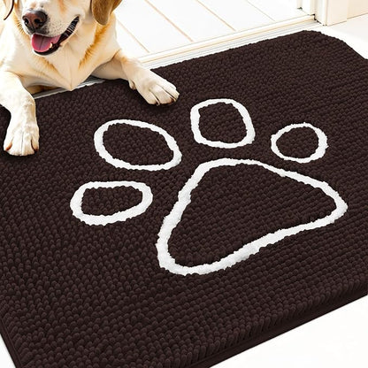 OLANLY Dog Door Mat for Muddy Paws 32x20, Paw Print Design Chenille Mud Mat | by OLANLY