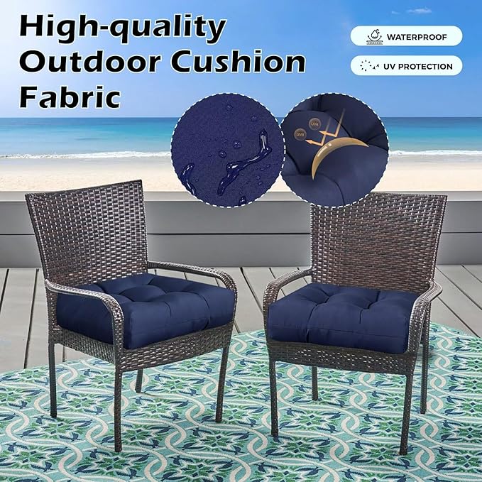 Set of 2 Outdoor Floral Square Seat Cushions Waterproof Patio Seat Pad Blue - Image 3