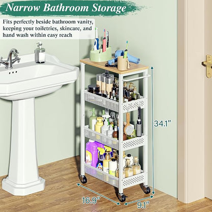 OKZEST Utility Slim Storage Cart, 4-Tier Narrow Bathroom Organizers and Storage - Image 4
