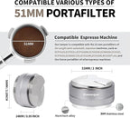 51mm Coffee Distributor and Tamper,Dual Head Coffee Leveler Fits for Delonghi 51mm Portafilter,Professional Espresso Hand Tamper.(Silver)
