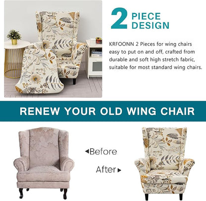 KRFOONN Wingback Chair Covers Slipcovers 2 Piece Stretch Wing Chair Covers - Image 3
