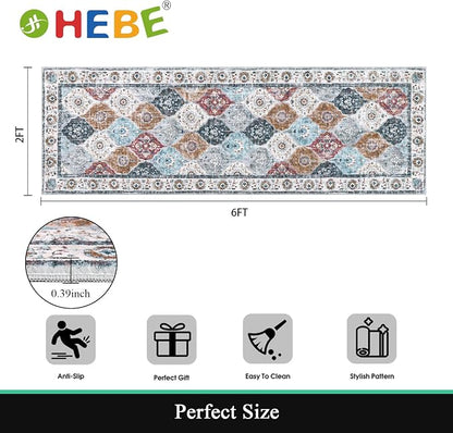 HEBE Hallway Runner Rug 2'x6', Washable Non Slip Kitchen Rug Runner | Soft Boho - Image 2