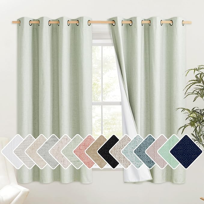 NICETOWN Sage Green Short Kitchen Linen Blackout Curtains 45 inches Length by NICETOWN