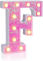 Foaky Pink Light up Letters，Pink Party Decorations,Girls Room Decor,Glitter Light Up Letters,Alphabet Letter Sign for Night Light Birthday Party Girls Gifts, Home Bar Decoration（F）