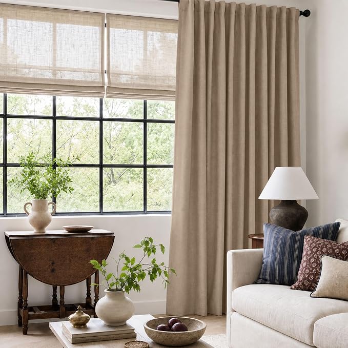 Linen Textured Blackout Sliding Door Curtains 96 Inches Long, Copper Brown | - Image 6