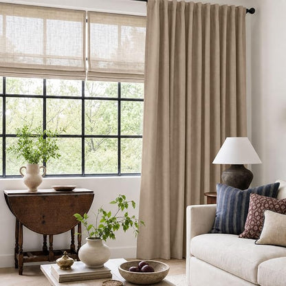 Linen Textured Blackout Sliding Door Curtains 84 Inches Long, Copper Brown | - Image 6