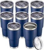 30 oz Tumbler with Lid Stainless Steel Tumblers Bulk Vacuum Insulated Cup Reusable Powder Coated Travel Mug Double Wall Leak Proof Cups Keep Cold Drinks for 12 Hours Navy, Set of 8