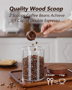 27oz Coffee Canister with Scoop and Wooden Lids, Airtight Coffee Grounds Container Set of 2 for Coffee Bar Organizer, Glass Jar for Coffee Beans Storage