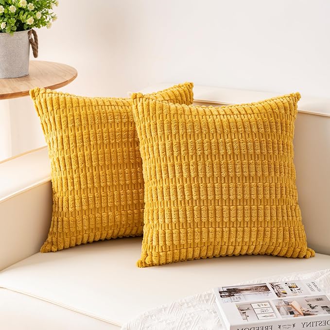 Aegero Pack of 2 Corduroy Decorative Throw Pillow Covers 18x18 Inch by Unknown