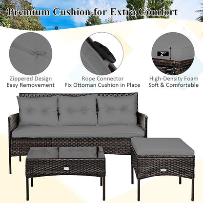 Tangkula 3 Pieces Patio Conversation Set, All Weather Outdoor PE Rattan Wicker - Image 9