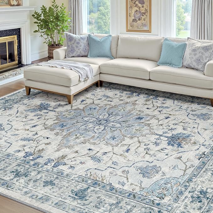 RELEANY Washable Area Rug, Water Repellent, Pet Friendly, Vintage Floral Boho - Image 2