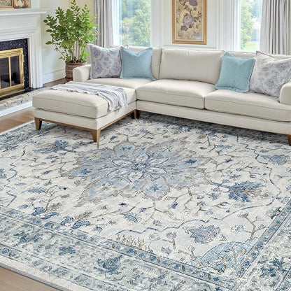 RELEANY Washable Area Rug, Water Repellent, Pet Friendly, Vintage Floral Boho - Image 2