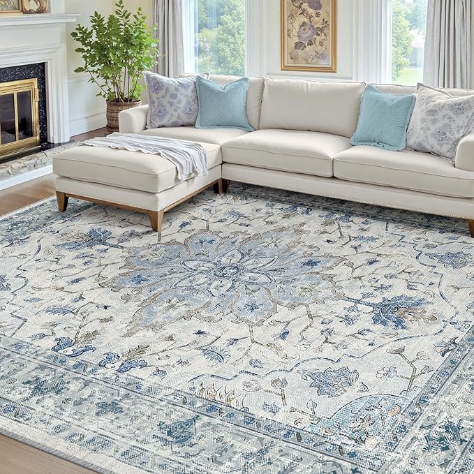 RELEANY Washable Area Rug, Water Repellent, Pet Friendly, Vintage Floral Boho by RELEANY