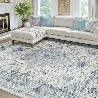 RELEANY Washable Area Rug, Water Repellent, Pet Friendly, Vintage Floral Boho by RELEANY